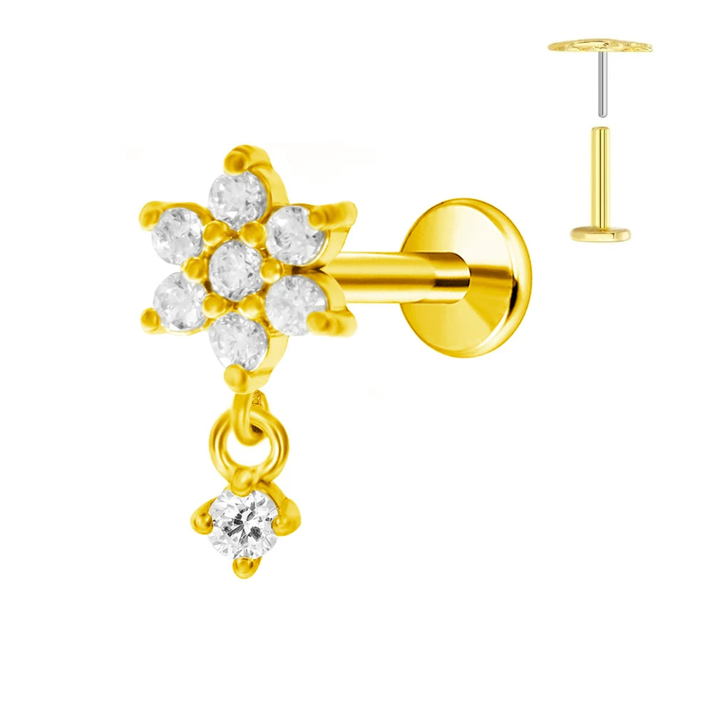 ASTM F136 G23 Titan Blumen Anhänger Labret Threadless Piercing Schmetterling Push-in Lippenstecker Daith Conch Ohrring 16G 18G 20G