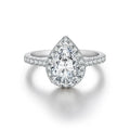 MINTYBOX Tropfenförmiger 2.0CT Luxus Moissanit Ring Massives 925er Silber 18K Vergoldeter Verlobungs-Halo-Ring für Damen Edler Schmuck Geschenk