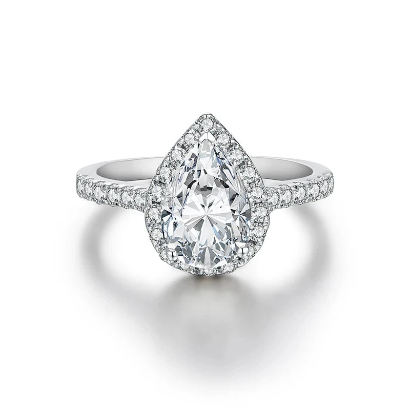 MINTYBOX Anillo de Moissanita de Lujo Corte Pera 2.0CT Plata de Ley 925 Baño de Oro 18K Anillo de Compromiso Halo para Mujer Regalo de Joyería Fina
