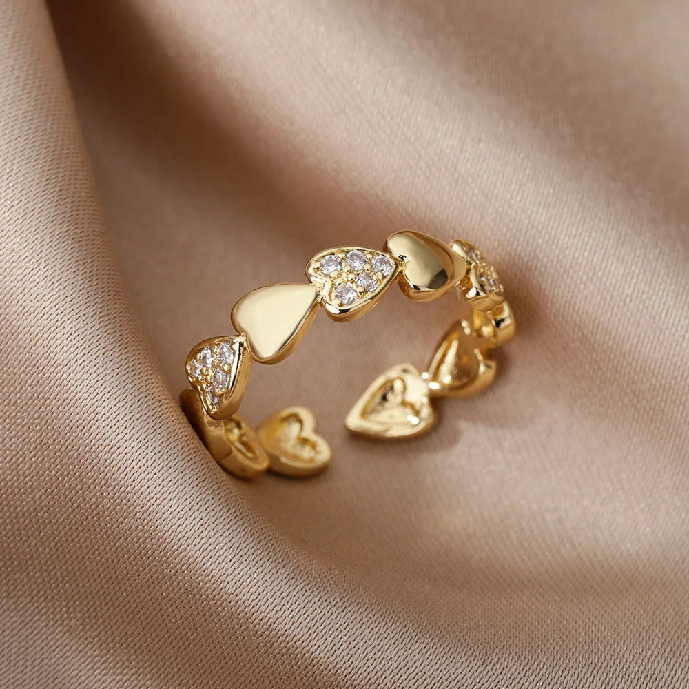 Zirkon Geometrische Herzringe für Damen Edelstahl Goldfarbe Ehering Luxuriöser Ästhetischer Schmuck Paar Geschenk 2025