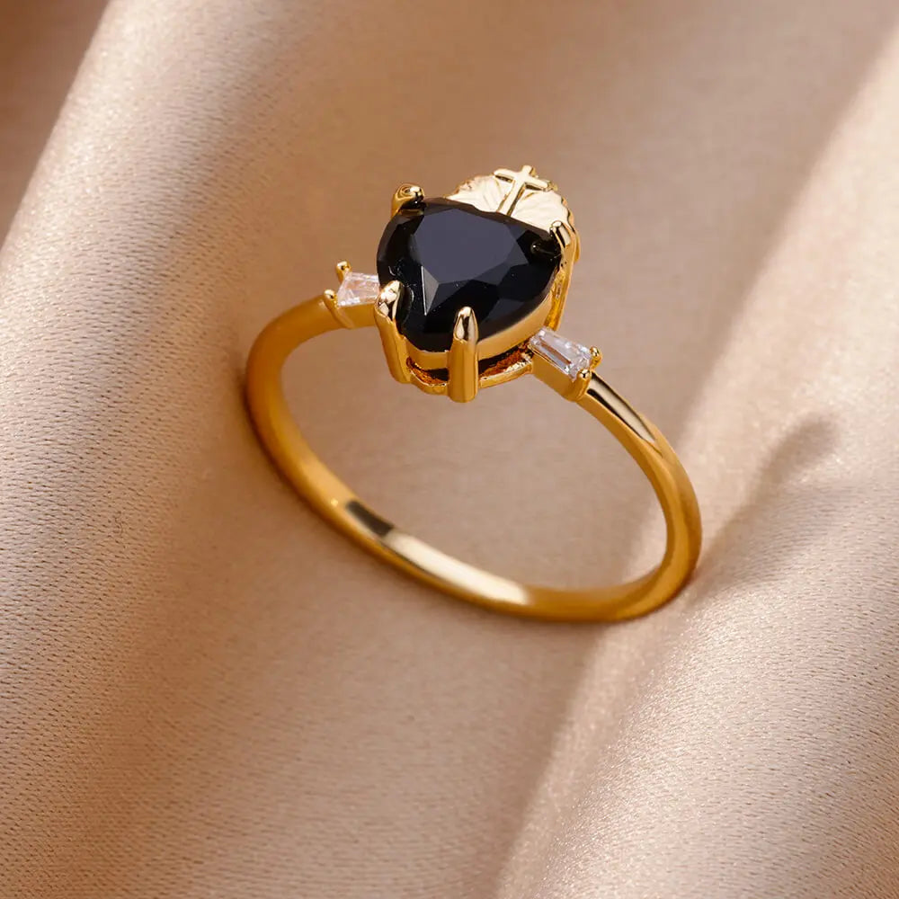 Luxus Zirkon Herzringe für Damen Goldfarbe Offen Edelstahl Kristall Geometrie Fingerring Schmuck Hochzeitsgeschenk anillos