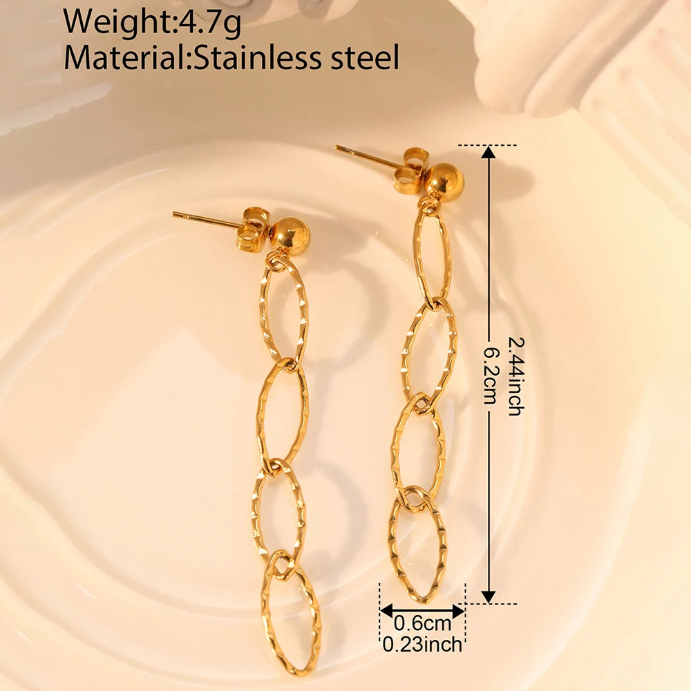 Edelstahl-Ohrringe Persönlichkeit Unregelmäßiger Kreis Lang Mode Schlichtheit High-End-Anmut Baummförmige Ohrringe für Frauen Schmuck