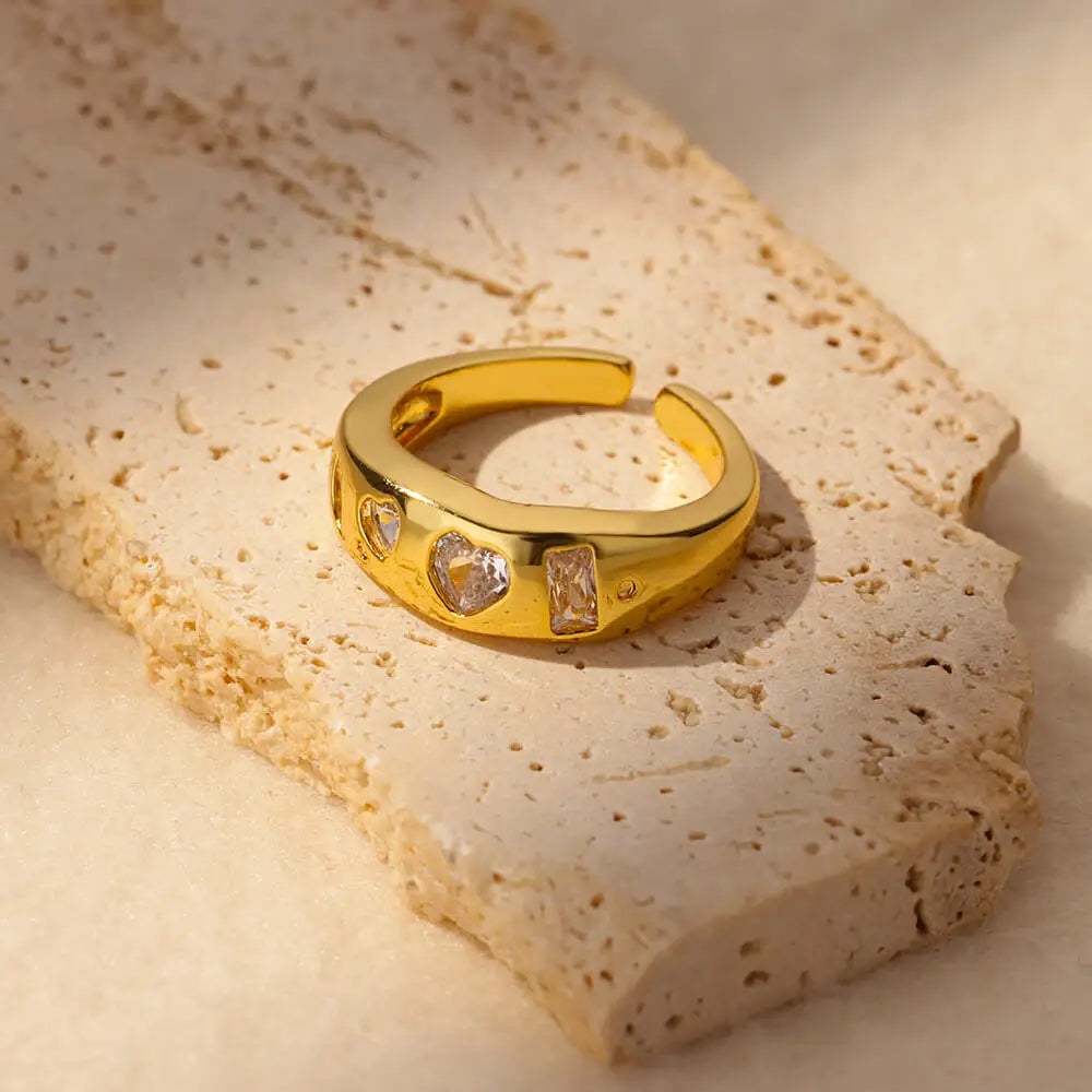 Edelstahl Herz Zirkon Ringe für Frauen Goldfarben Hochzeit Paar Ring Ästhetischer Schmuck Accessoires Geschenk anillos mujer