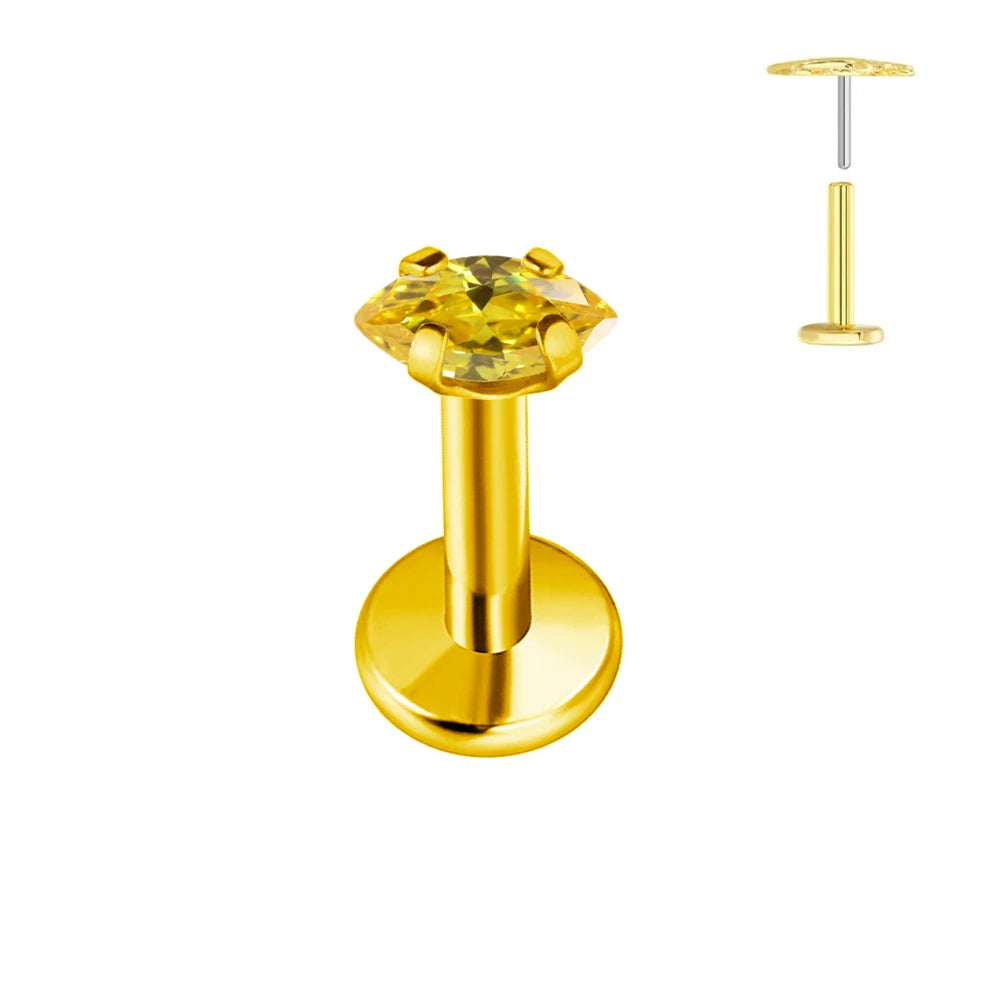 100 % G23 Titan Horse Eyes CZ Labret Piercing Push-in Multicolor Tragus Ohrstecker Gewindelos Knorpel Körperschmuck