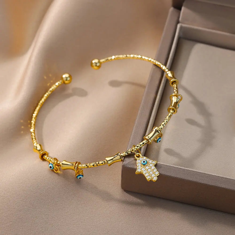 Hand Evil Eye Armband für Damen Edelstahl Zirkon Armreif Sets Türkischer Luxus Party Schmuck pulseras bijoux femme