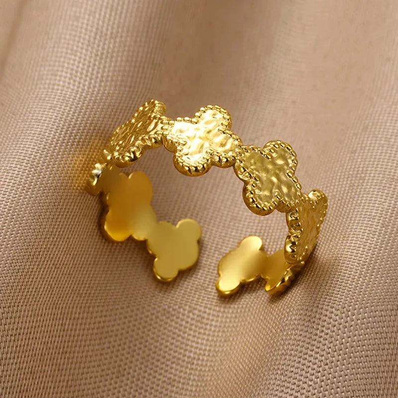 Edelstahl Blumenringe für Frauen Goldfarbe Muschel Seestern Mehrschichtiger Aushöhlungsring Modeschmuck Hochzeitsgeschenke