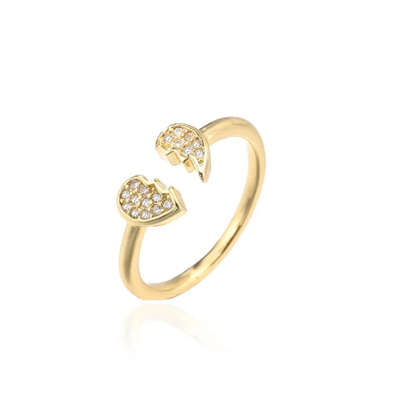 NEWBUY Mode Goldfarbe Kupfer Hochzeit Schmuck Luxus AAA Zirkonia Schloss & Schlüssel Anhänger Fingerring Verstellbar für Frauen Mädchen