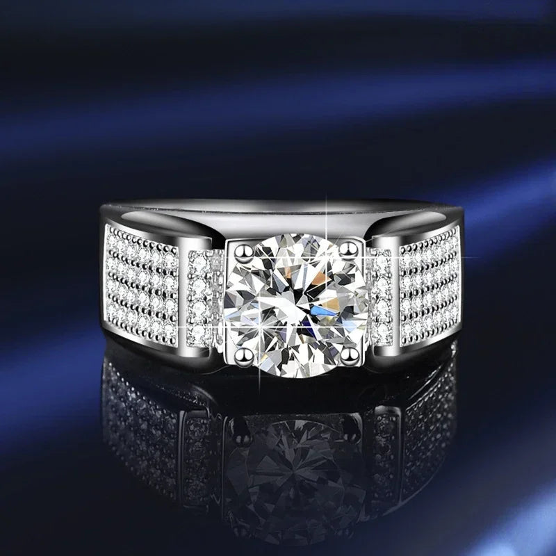 NeeTim 1ct D-Farbe Moissanit Ehering Herrenring 925 Sterling Silber mit vergoldetem Verlobungsring Geschenk für Männer