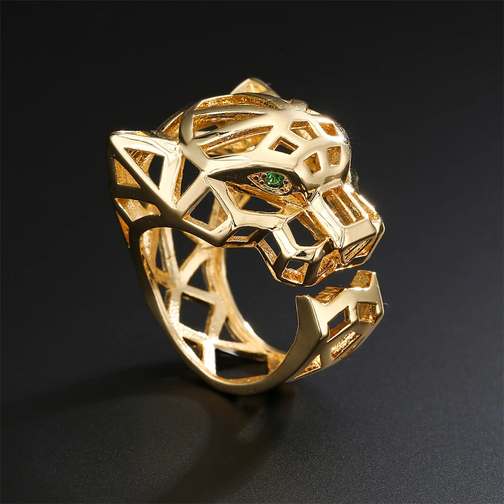 2025 Neues Fashion Statement Großer Tierring Für Frauen Mädchen Party Schmuck Gold Farbe Hohl Leopard Offener Ring Großhandel