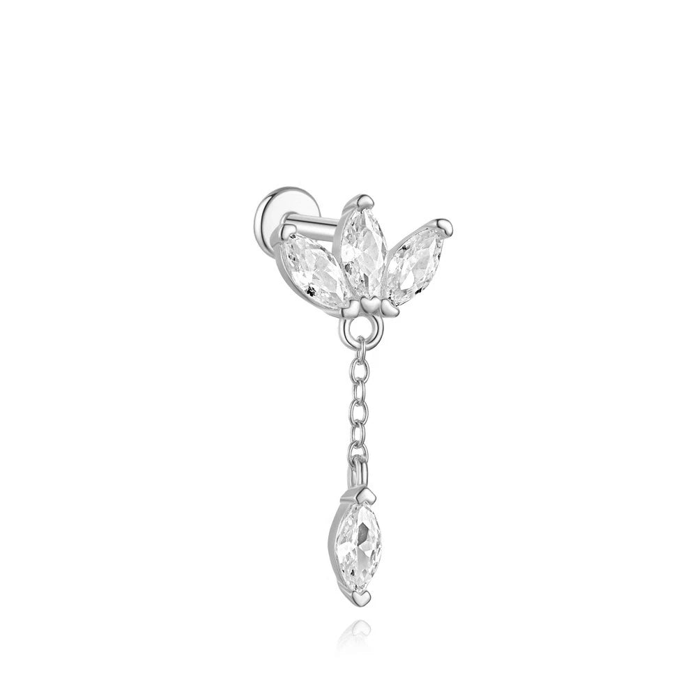 CANNER 1PC Vier-Punkt-Stern Mond Quaste Lotus Knorpel Spirale Piercing 925 Sterlingsilber Ohrstecker Für Frauen Ins Ohrring