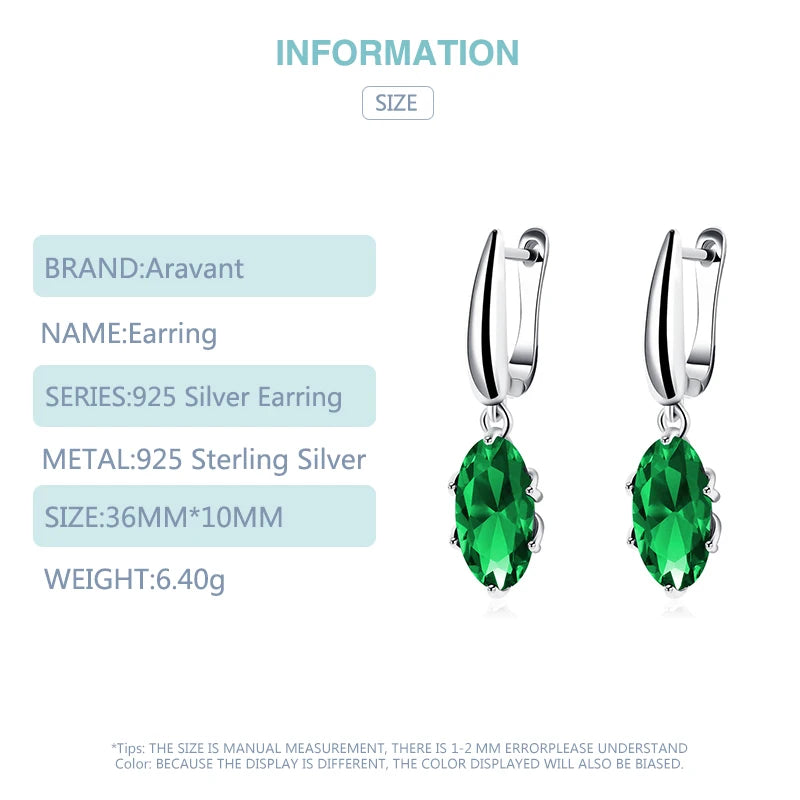 Aravant 925er Silber Ovale Grüne Zirkon Ohrhänger für Damen, Mode Hochzeit Schmuck