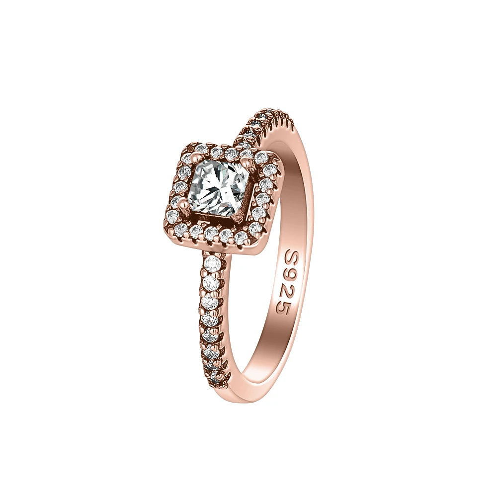 Ring aus Roségold mit Kleeblatt, Herz, Pink, Neu, Bestseller, 925er Silber, geeignet zum Kombinieren, DIY Geburtstagsgeschenk