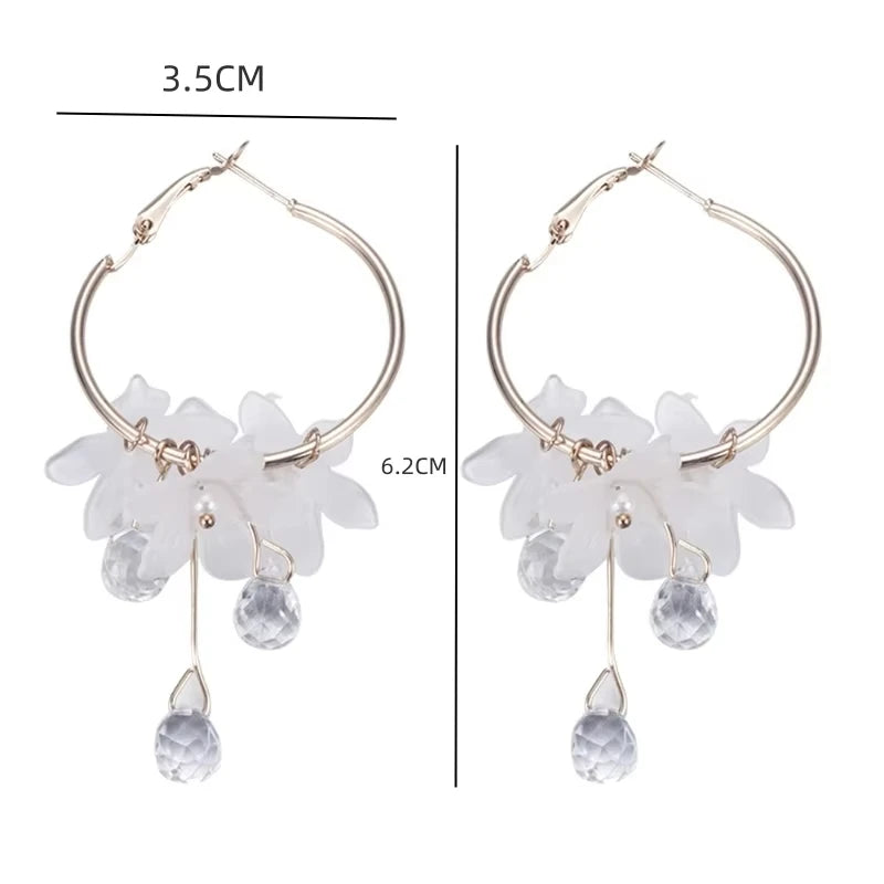 Neue koreanische süße transparente Kristallblumen-Tropfenohrringe für Frauen, Temperament, lange Quastenohrringe, weiblicher eleganter Schmuck, Geschenk