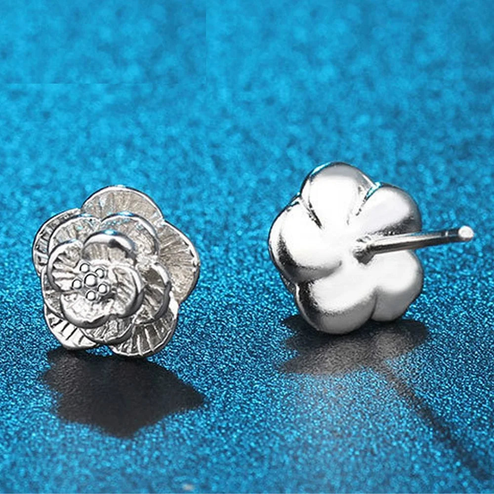 Heiße 925 Sterling Silber Hübsche Rosenblume Ohrstecker für Frauen Mode klassische Party Hochzeit Schmuck Weihnachtsgeschenke