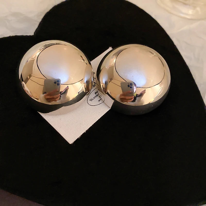Smooth Semi-round Stud Earrings for Women Europe and America Simple Metal Cold Style Personality Exaggerated Temperament Jewelry