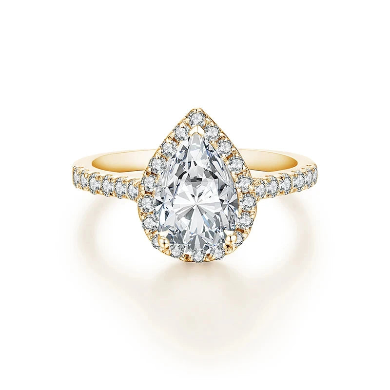 MINTYBOX Anillo de Moissanita de Lujo Corte Pera 2.0CT Plata de Ley 925 Baño de Oro 18K Anillo de Compromiso Halo para Mujer Regalo de Joyería Fina