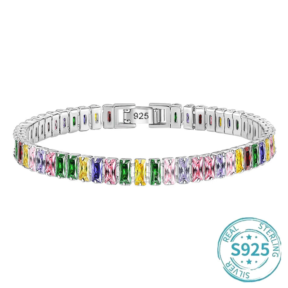 ALIZERO S925 Sterling Silber Armband Original Mehrfarbige Zirkonia Tennisarmbänder für Damen Mode Luxus Charm Schmuck
