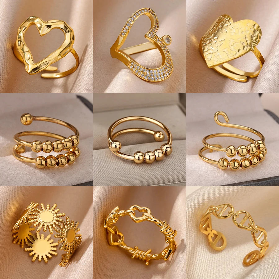 Anti-Stress Drehbare Perlenringe für Damen Herren Goldfarben Edelstahl Doppelte Glatte Perlen Fingerring Party Schmuck Geschenk