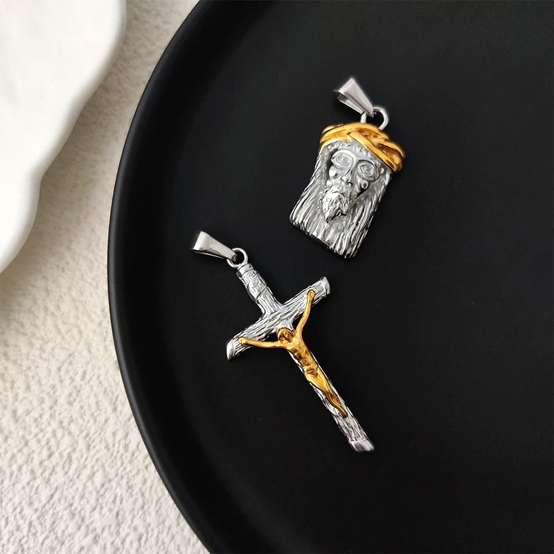Colgante con cabeza de Jesús de acero inoxidable chapado en oro de 18 quilates con forma de corona, regalo religioso perfecto para bautizos y Navidad