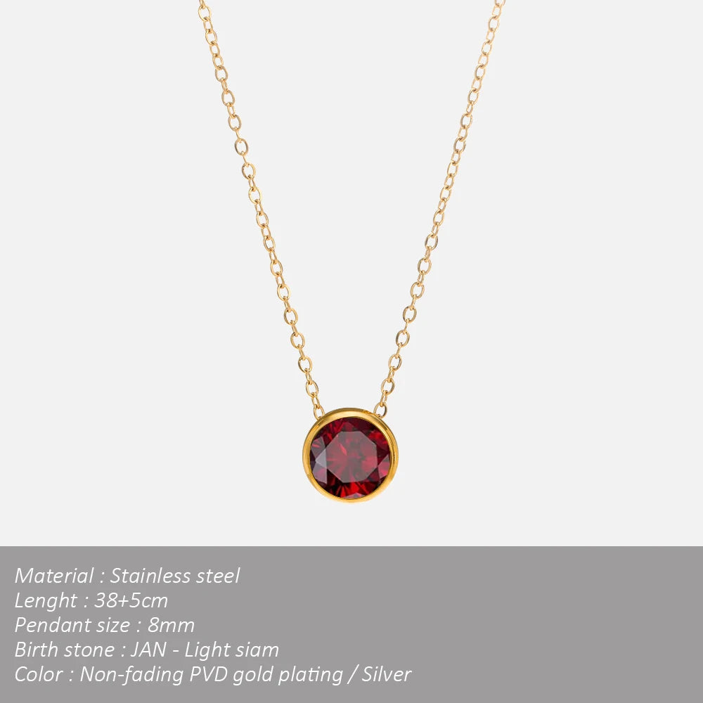 SUNIBI Edelstahl Geburtsstein-Halskette für Damen, goldfarben, Brautschmuck, Designer-Anhänger, Halsketten, Geburtstagsgeschenk, Großhandel