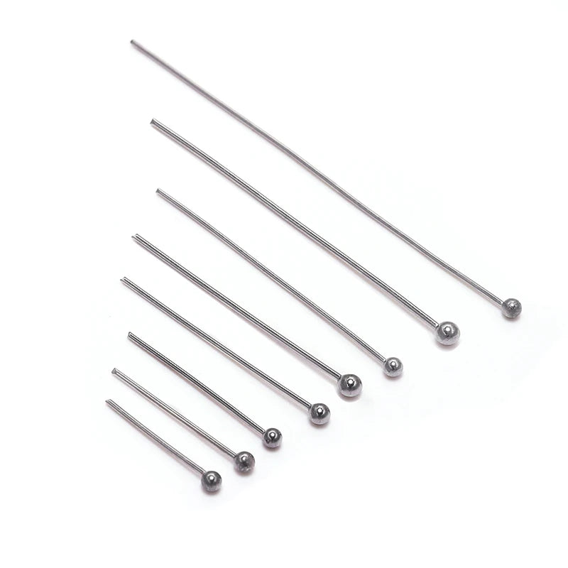 100 unidades/paquete de alfileres de cabeza de bola de acero inoxidable de 15-50 mm de color plata para hacer joyas a mano, accesorios de hallazgos de alfileres