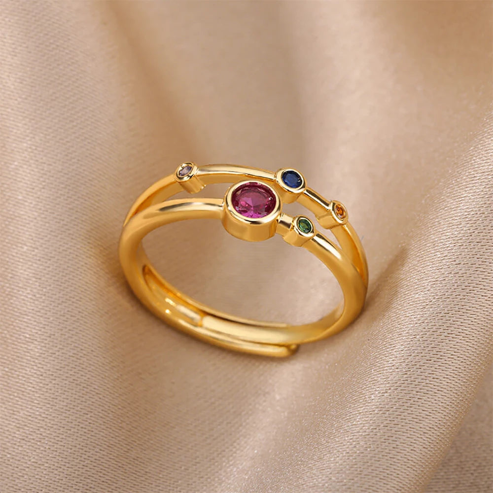Bunte Zirkonringe für Damen Goldfarbe Edelstahl Mode Cubic Zirkonia Ring 2023 Trend Ästhetischer Hochzeitsschmuck Geschenk