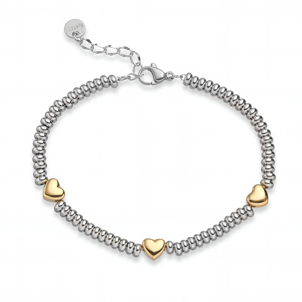 NEWBUY Hot Sale Nicht verblassender Edelstahlschmuck Goldfarbe Herz/Stern Silberperlen Charm Armbänder für Damen Großhandel