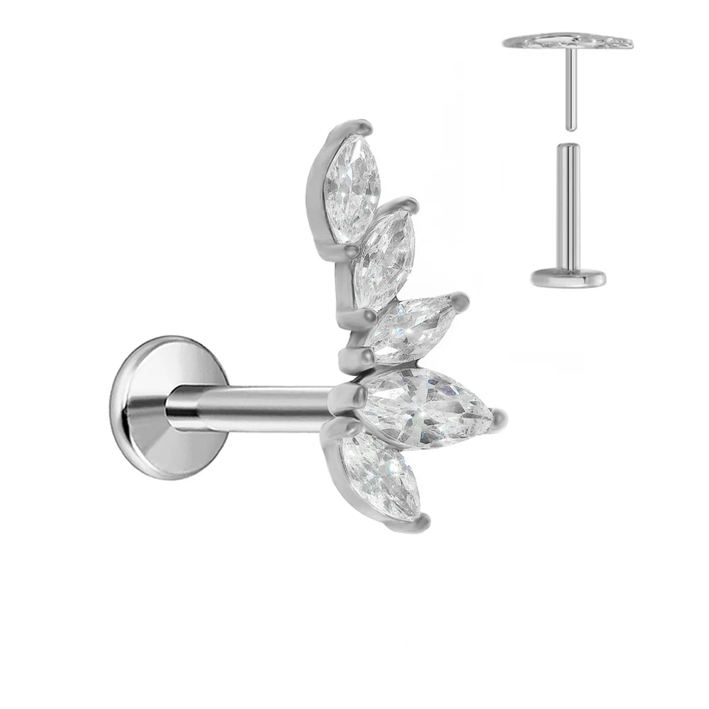 ASTM F136 G23 Titan Piercing Ast Ohrring Stecker Mond Push-In Zirkonia Gewindelos Labret Piercing 16/18/20G Knorpelkörperschmuck