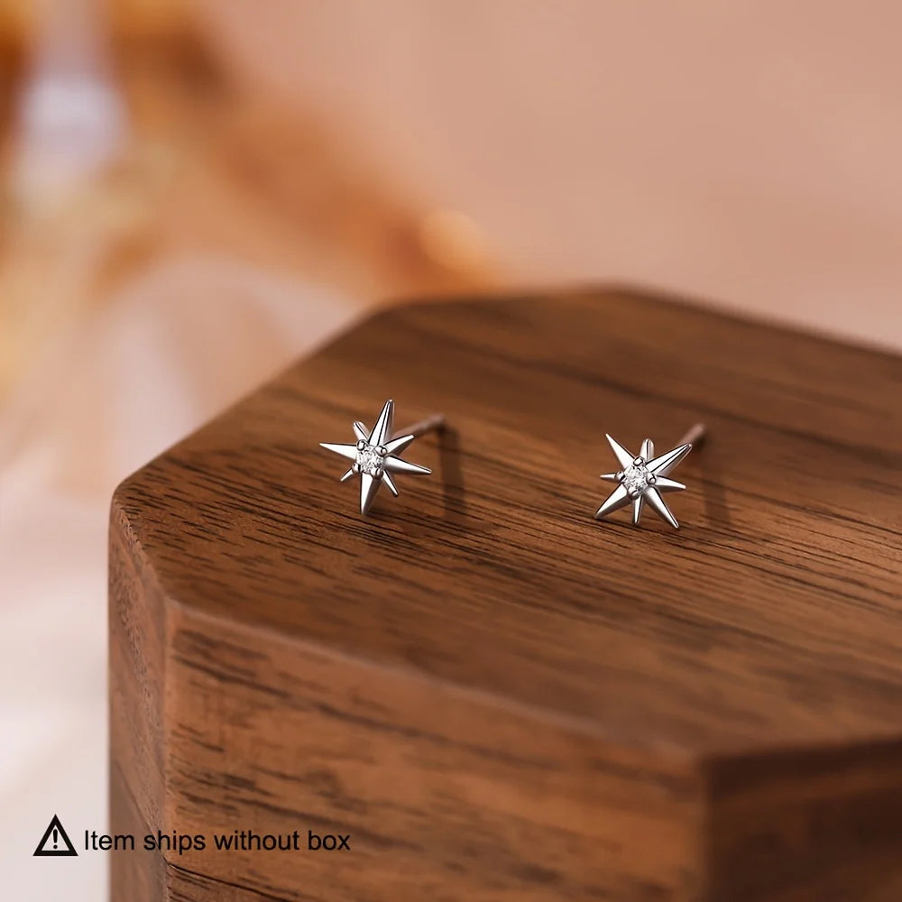 1 par de pendientes elegantes de plata de ley 925 con forma de estrella, circonita sintética, hipoalergénicos, estilo minimalista para mujer, aptos para