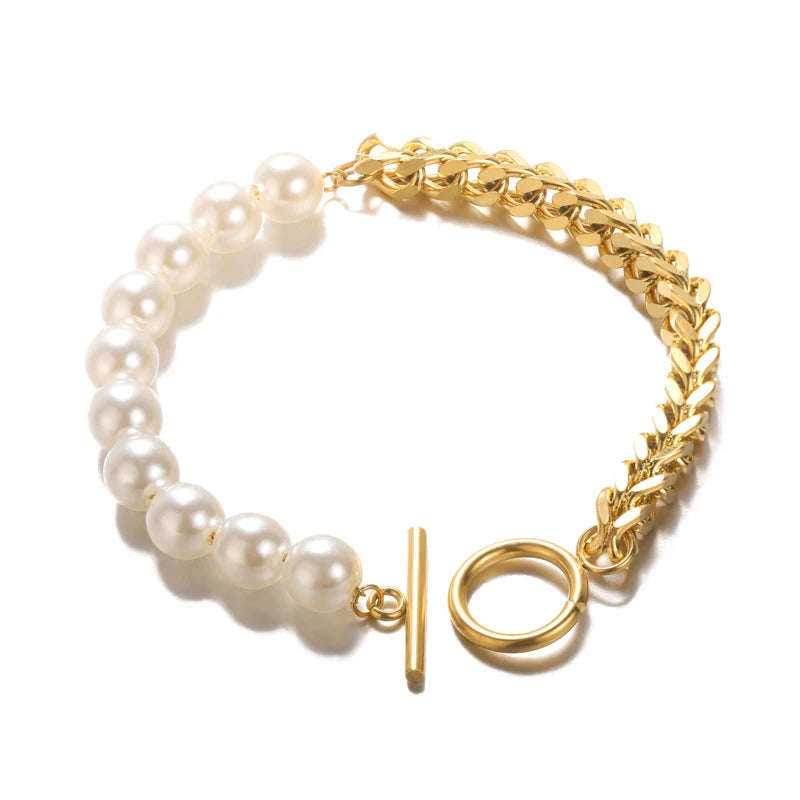 Edelstahl Perlen Runde Schlangenkette Armbänder Für Frauen Gold Farbe Geometrisches Armband Luxus Hochzeit Party Schmuck Geschenk
