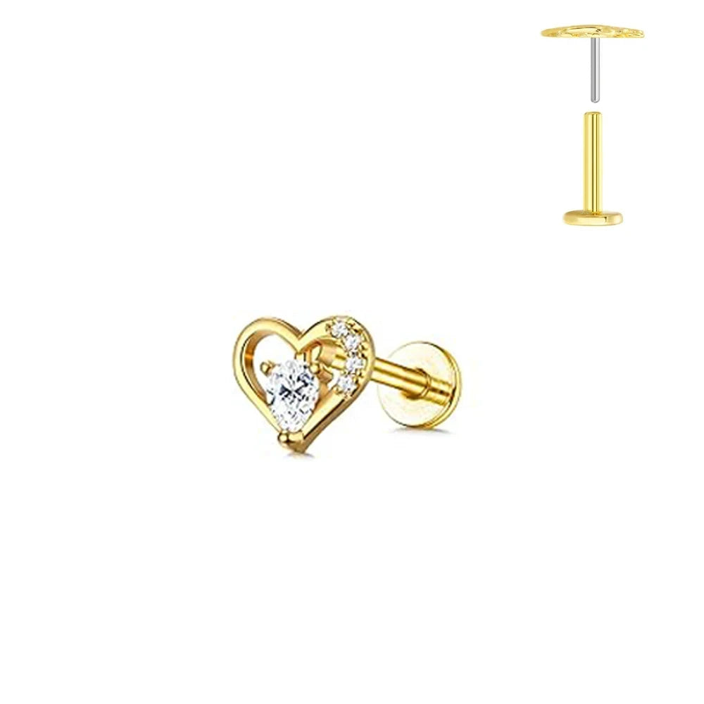 G23 Flores de titanio Labret de empuje 16G 18G 20G Piercing de mariposa para labios sin rosca con forma de gota de agua, arete para tragus, joyería corporal