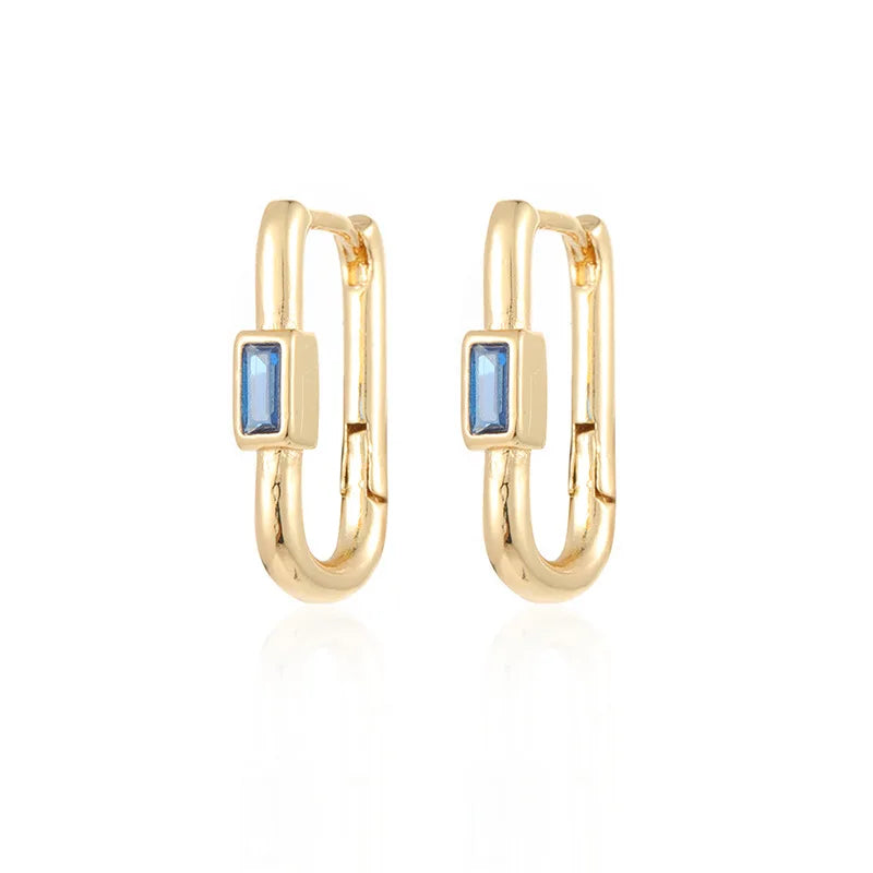 1 Paar Damen Bunte Zirkon Quadratische Ohrclips Geometrische U-förmige Creolen Tägliches Party-Pairing mit Schmuck