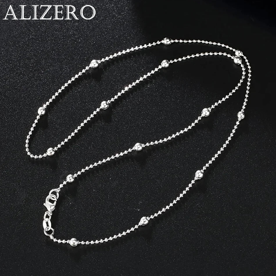 Collar de cadena de plata de ley 925 con dijes y cuentas redondas para mujer de 16 a 24 pulgadas, joyería noble de moda para fiestas y bodas, regalos navideños