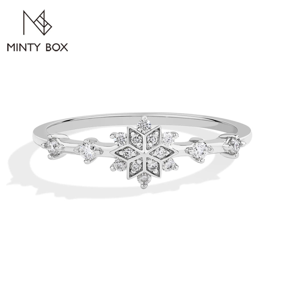 MINTYBOX Schneeflocke S925 Sterling Silber Moissanit Verlobungsringe für Damen Laborgezüchteter Diamantring 18K vergoldet Edler Schmuck Geschenk