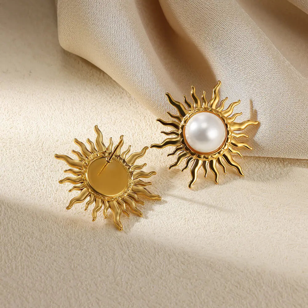 Vintage Edelstahl Sonnenohrringe für Damen Böhmische Sonnenstrahl-Ohrringe Unregelmäßige Fächerförmige Ohrringe Schmuck Partygeschenke