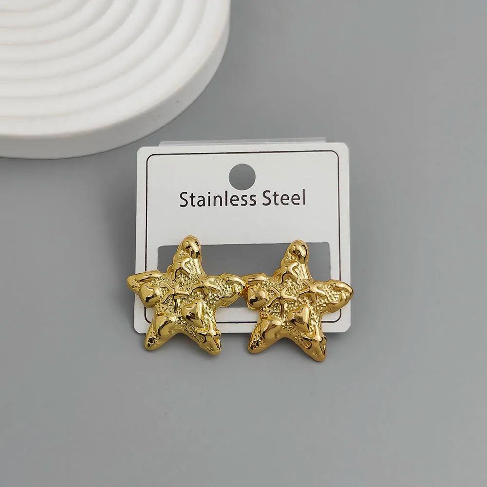 Kreative Heavy-Metal-Ohrringe aus Edelstahl mit fünfeckigem Stern und Blättern, wasserdicht und rostfrei, Partyschmuck für Damen