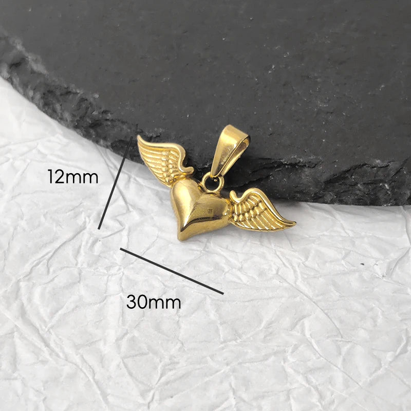 Colgante Sin Deslustre Cruz de Ángel Corazón de Acero Inoxidable Chapado en Oro Vintage para Mujer, Fabricación de Joyas para Collares