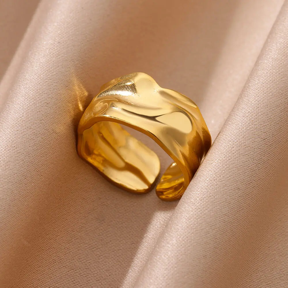 Edelstahl klobige breite Ringe für Frauen Vintage Goldfarbe geometrischer offener Fingerring Mode minimalistischer Schmuck Geschenk Femme