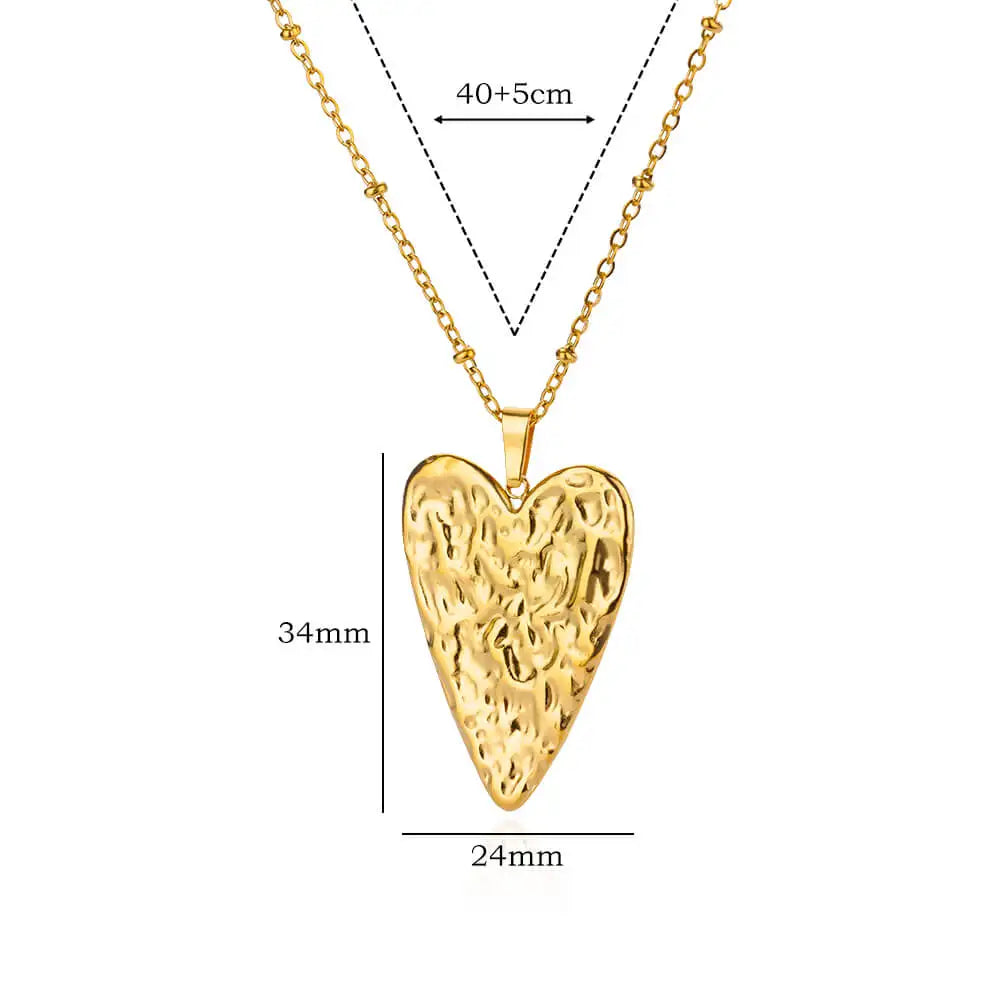 Collares Plisados de Acero Inoxidable con Colgante de Corazón de Moda para Mujer, Collar con Colgante Estético de Color Dorado de Moda, Joyería Accesorio