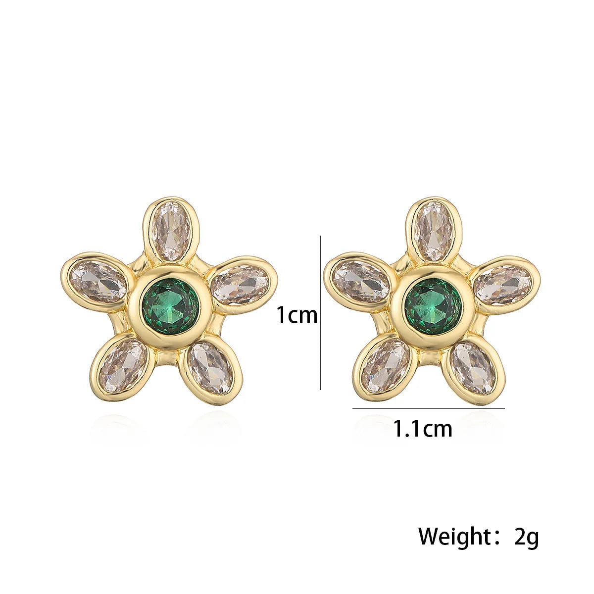 NEUKAUF Zarte goldfarbene, süße Blumen-Ohrstecker für Frauen, rosa, grüne, weiße CZ-Kristall-Schmuck, Femme Bijoux