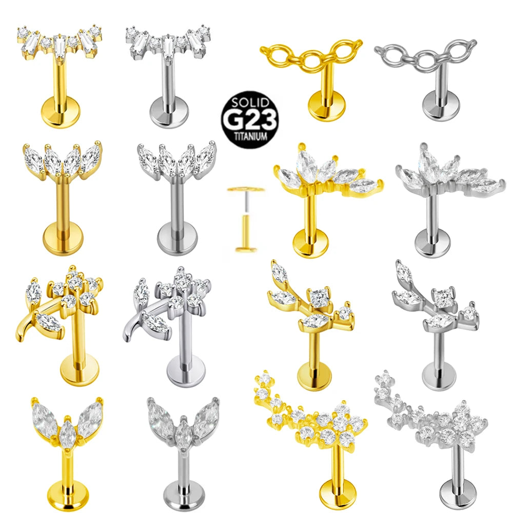 ASTM F136 G23 Titan Ohrstecker Blume 16G 18G 20G Threadless Piercing Blatt Push-in Lippenstecker Daith Labret Conch