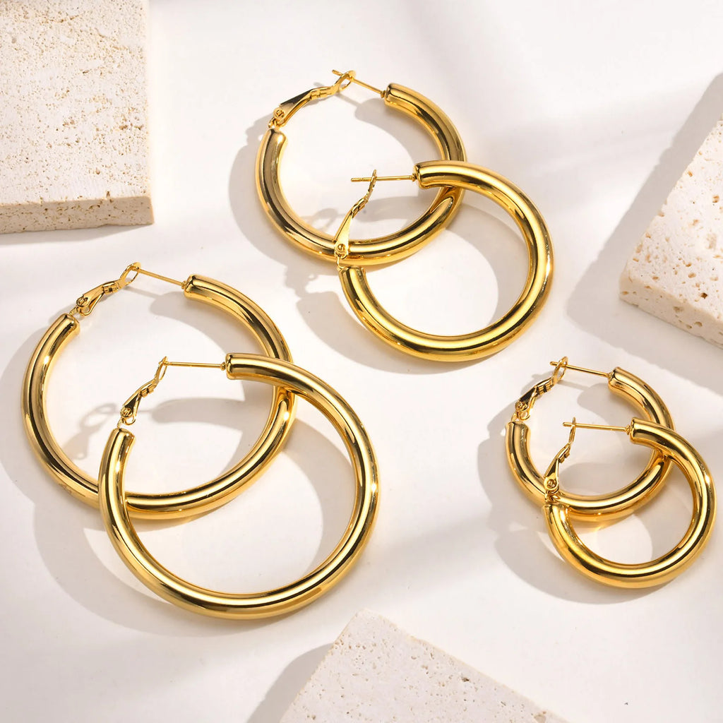 30/40/50mm Kreisförmige Creolen für Damen, Klassische Edelstahl 18k Vergoldete Minimalistische Schmuck Hypoallergen