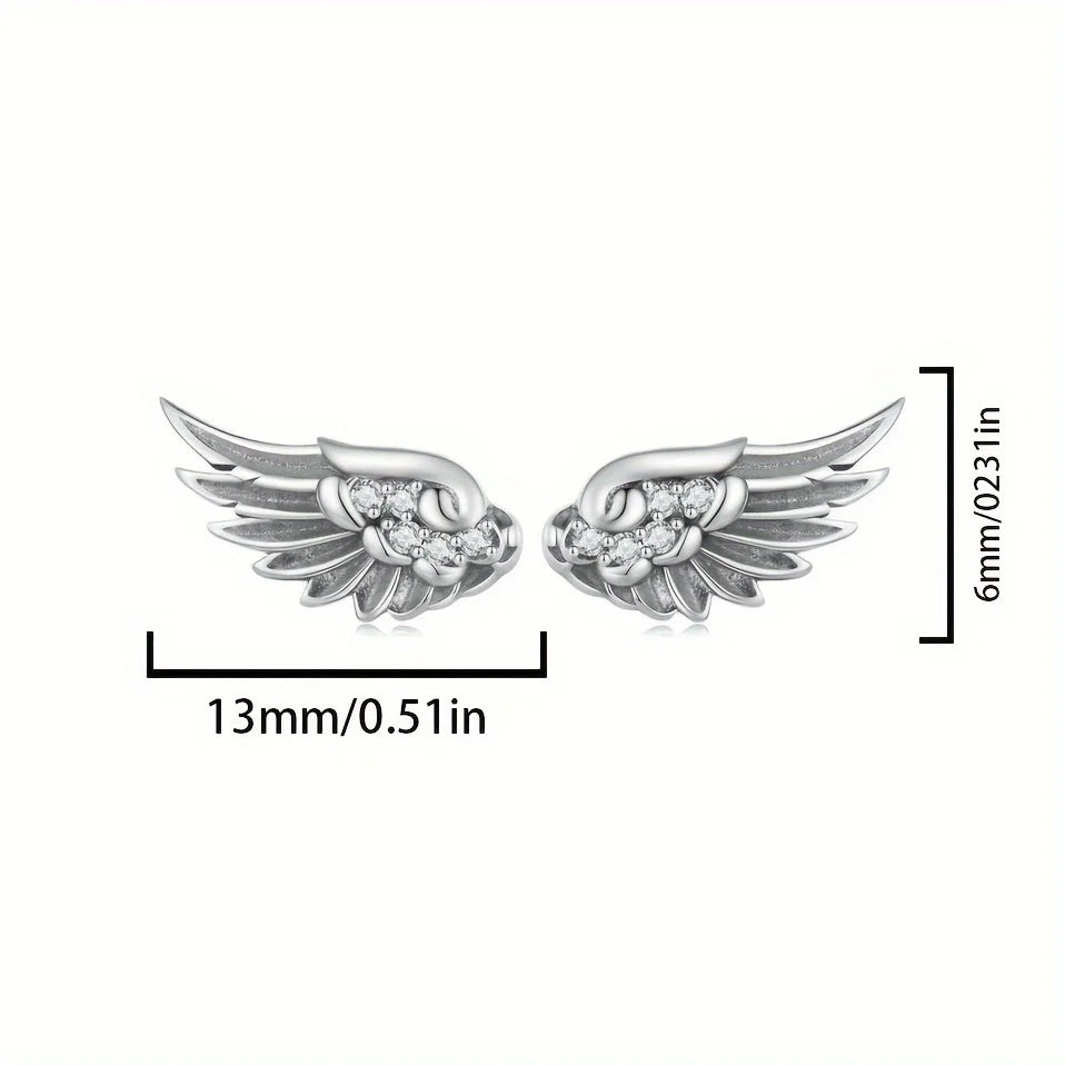 Pendientes elegantes para mujer con alas de pluma de ángel, 1,12g, plata 925, adecuados para uso diario, fiestas, vacaciones, regalos