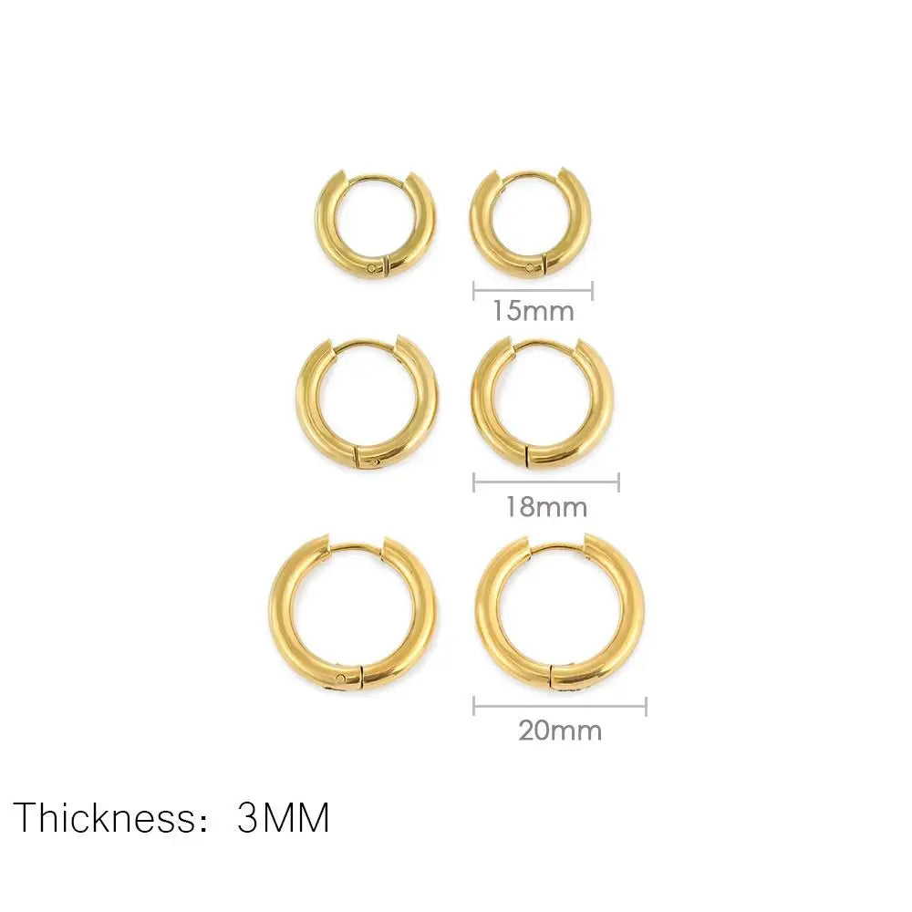 3 Paar Edelstahl Massiv Rundringe Huggies Ohrringe Set für Damen Herren Stapelbar 14K Vergoldete Winzige Ohrknorpel-Creolen