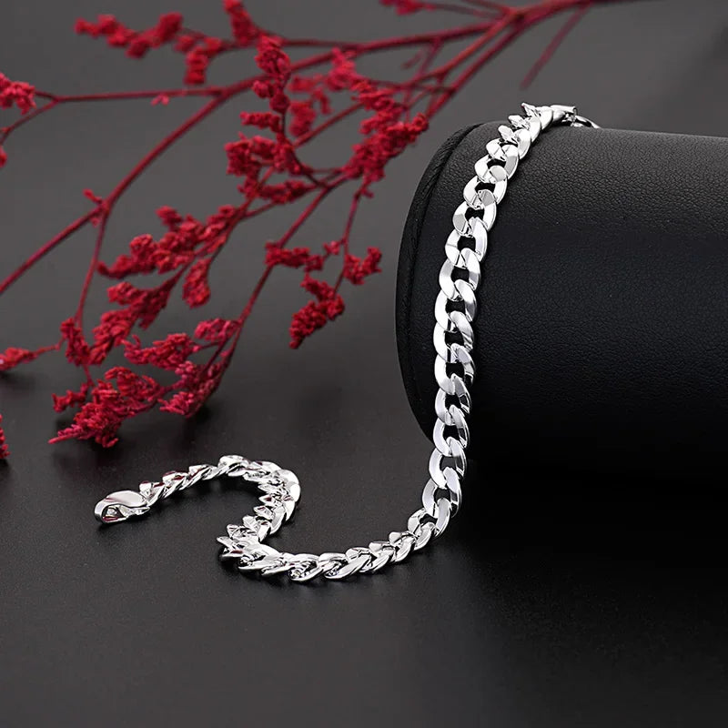 Heißer hochwertiger 925er Sterlingsilber Charm 7MM Kettenarmbänder Halsketten Schmuckset für Herren Damen Mode Party Hochzeitsgeschenke