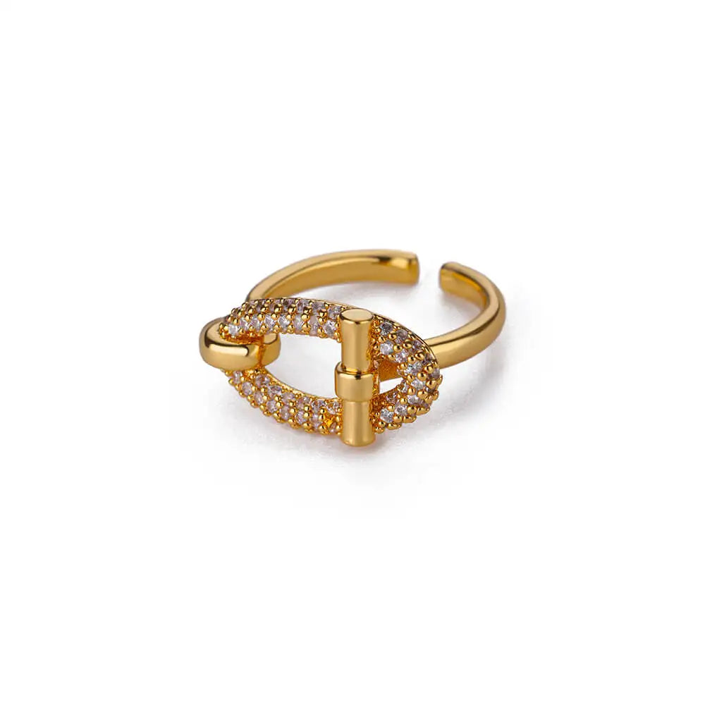 Edelstahl Oval Hohl Zirkon Offene Ringe Für Frauen Gold Farbe Trendiger Hochzeitsästhetischer Ring Sommer Schmuck Accessoires BFF