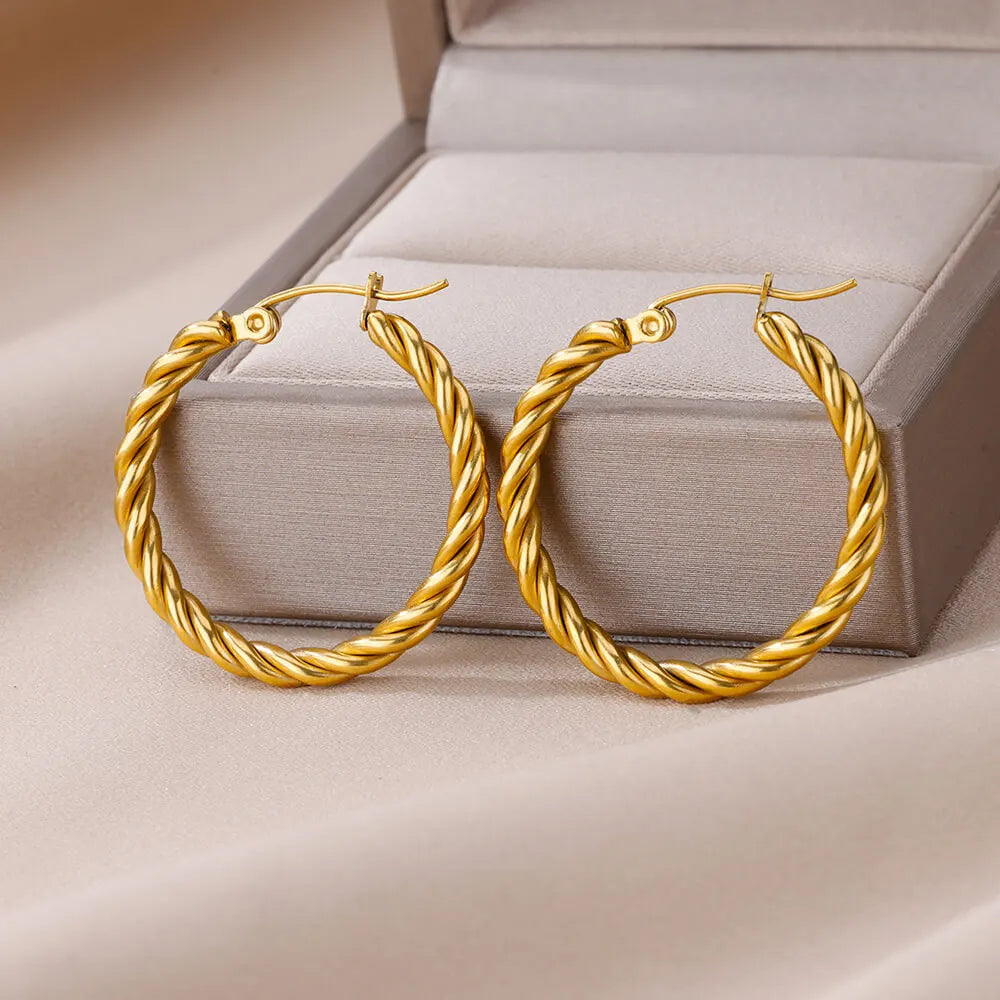 Vintage Runde Edelstahl Creolen für Damen Vergoldete Ohrringe 2023 Trend Statement Ohrschmuck Weihnachtsgeschenk