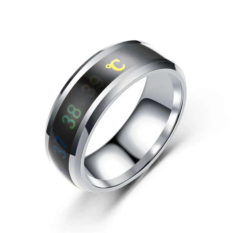 Anillo de temperatura para parejas de acero de titanio, para el estado de ánimo, la emoción, el sentimiento, inteligente, sensible, para mujeres y hombres, joyería de moda impermeable