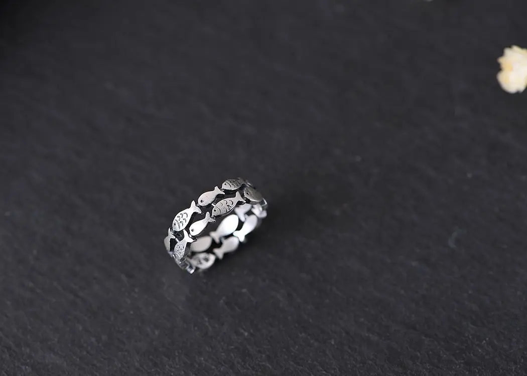 925 Sterling Silber Zweischichtiger Fisch Verstellbarer Ring für Damen Verlobung Hochzeit Luxus Qualität Ästhetischer Schmuck