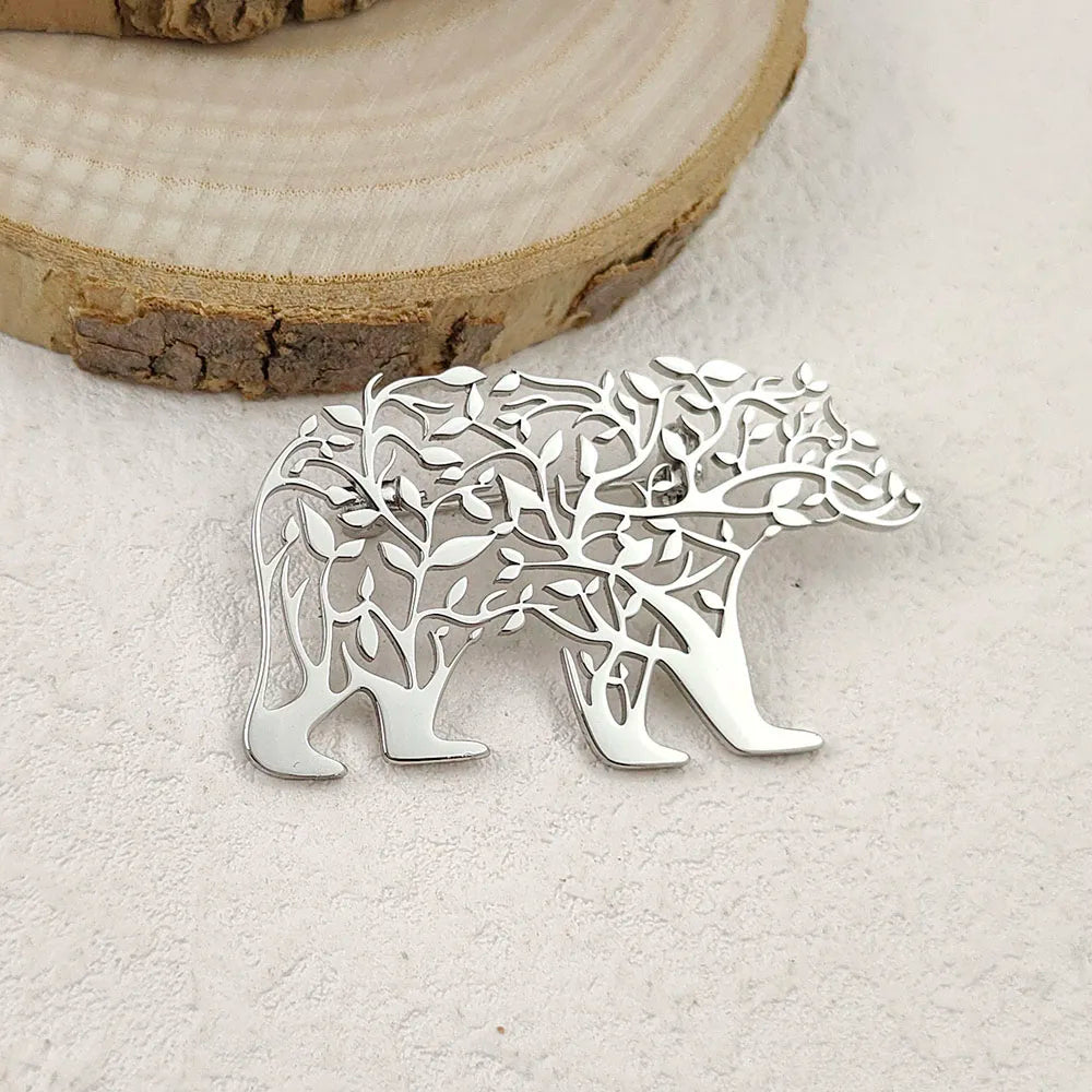 Creative punk style hollow polar bear stainless steel gold-plated 18K brooch, black suit accessories, wedding matching set